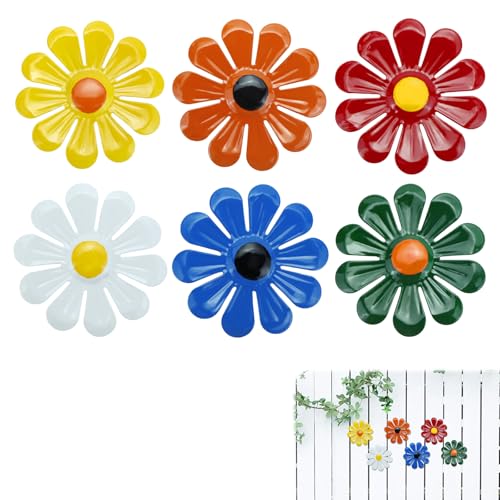 xyuayamz Decoracion Pared Metal, Arte de Pared de Flores de Metal, Decoración de Pared de Metalicas Flores, Decoraciones Pared de Hierro para el Hogar Jardín Patio Porche o Valla, 6 Piezas, Colorido