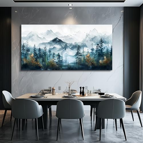 FUHAIHUA Large Wall Decor For Living Room Canvas Wall Art For Bedroom Office Decorations Hotel Room Mural Misty Forests Trees Wall Pictures Artwork Ink Landscape Painting Modern Home Decor 24x48 In