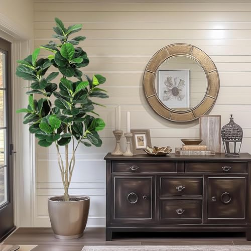 6FT Fiddle Leaf Fig Artificial Tree Faux Floor Plant with Black Planter Pot, Potted Fake Fiddle Leaf Fig Tree for Indoor Outdoor Home Office Decor