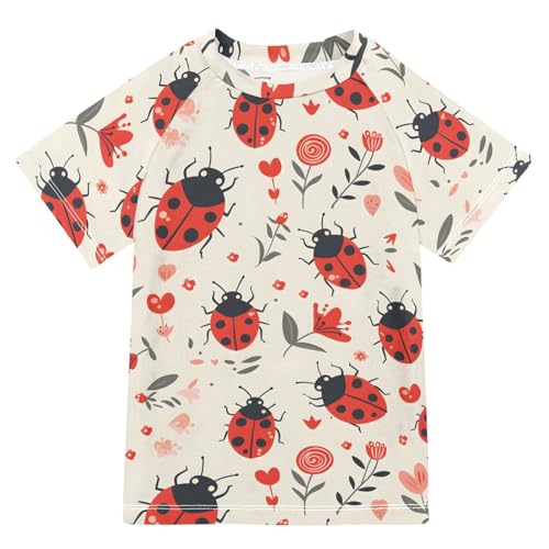 ALAZA Kids Rash Guard Toddler Swim Shirt Boy Girls Cute Ladybird Print UPF 50+ Short Sleeve 4T