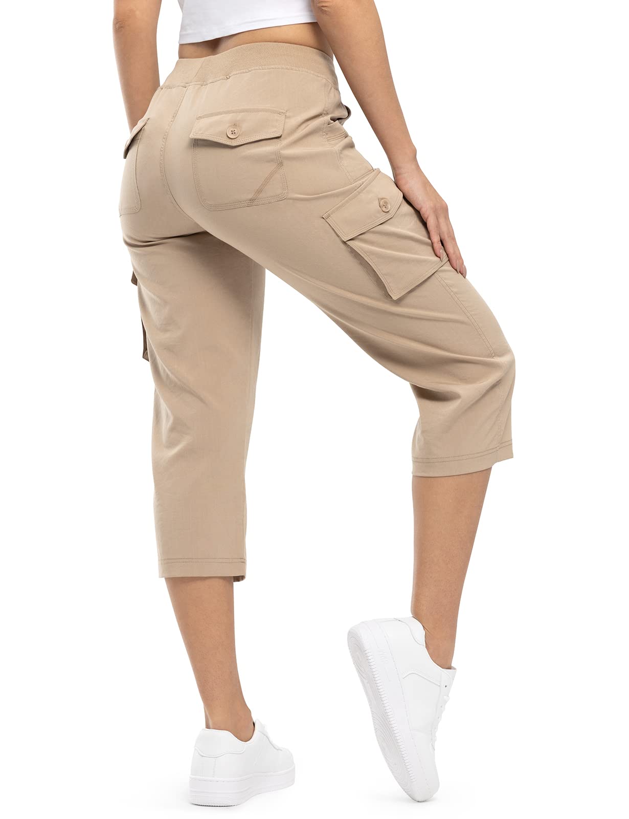 donhobo Damen Outdoor Cargohose 3/4 Sommer Casual Caprihose Jogginghose Stretch Leichte Schnelltrocknend Atmungsaktiv Reisen Wanderhose mit 6 Taschen