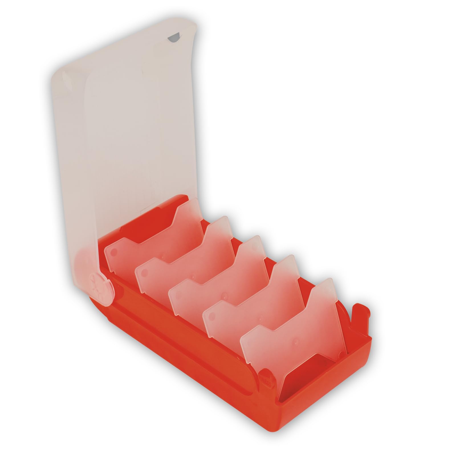 TimeTEX - Karteikasten aus robustem Kunststoff, A8, Halbtransparent mit einschiebbarem Deckel, 5-Fächer-Lernmethode, 20x9x6,5cm, Farbe: rot