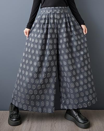 ellazhu Women's Pants Solid Polk Dot Two Side Pockets Wide Leg Elastic Waist Fashion Casual Plus Size Maxi Loose GZ5934