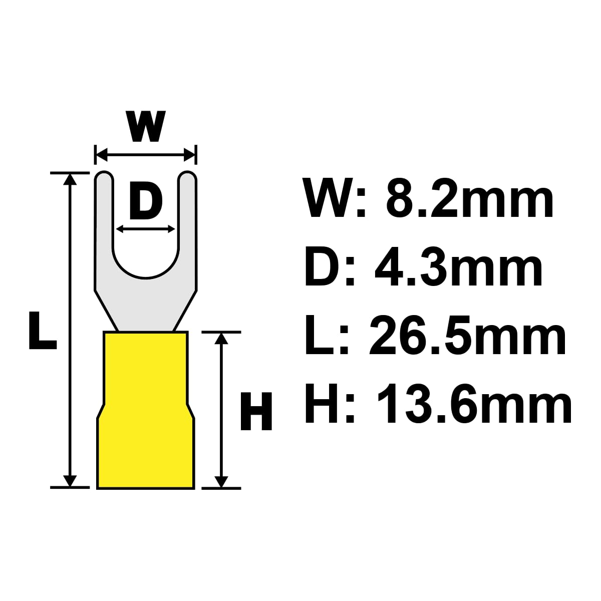 PAPUGA 25PCS 12-10 AWG (4-6 mm2) #8 / M4 Insulated Fork Spade Crimp Connector, 600V 48A, UL cUL Power Lug for Inverter Solar & Marine Wiring, Automotive & Marine