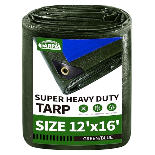 TARPAL 12x16ft Large Tarp Waterproof 16mil Heavy Duty Tarp,Green/Blue tarp