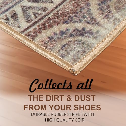 Image of HUES & SHADES Coir Door Mat for Outdoor Entrance - [37 x 57 cm] | Natural Coconut Fiber Brush Mat for Shoes Cleaning, Heavy Duty Non-Slip Doormat for Front Porch, Patio, Entryway (Retro Burst)