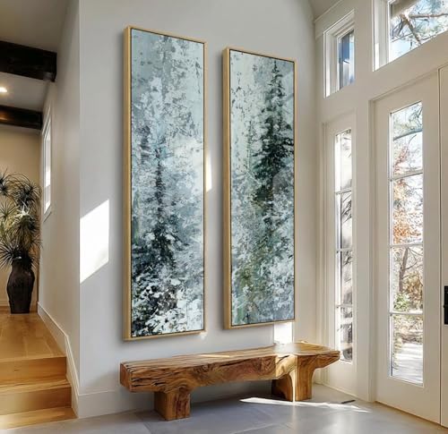 Cadre intérieur forêt brumeuse pour habiller un mur vide avec 2 toiles étroites
