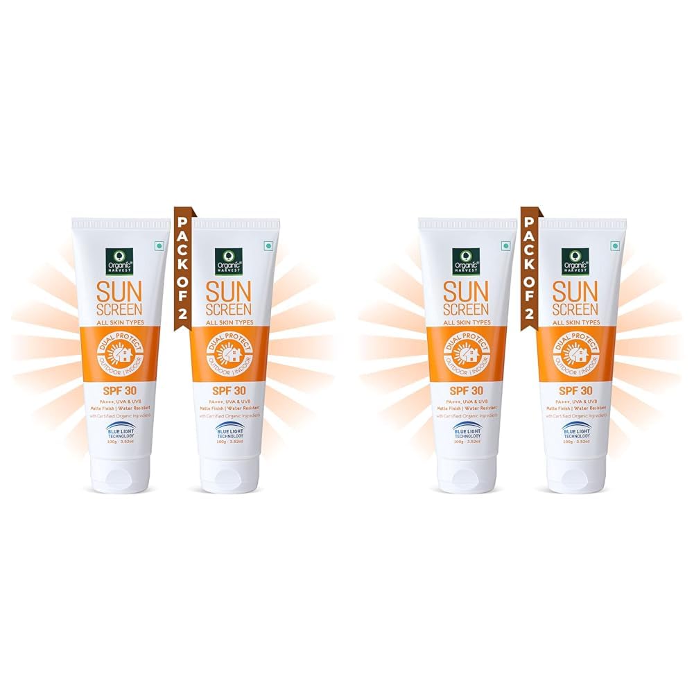 Organic Harvest All Skin SPF 30 Sunscreen: Kakadu Plum, Acai Berry & Chia Seeds | Sunscreen for Dry, Oily & Combination Skin | 100% American Certified Organic | Sulphate & Paraben-free-100g (Pack of 4)