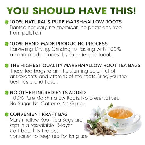 Image of FreshDrinkUS, Premium 55 Marshmallow Root Tea Bags, 100% Natural & Pure from Marshmallow Root, Eco-Conscious Tea Bags, Herbal Tea. No Sugar, No Caffeine, No Gluten, Vegan.