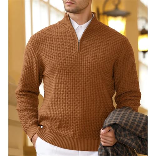 Men's Winter Warm Zip Up Pullover - Waffle Knit Mock Neck Turtleneck Soft Solid Color Long Sleeve Top3