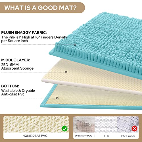 HOMEIDEAS 3 Pieces Bath Mat Set, Soft Chenille Bathroom Rugs Mat, 3X Absorbent Spa Shaggy Bath Rugs Set, Machine Washable & Non Slip Bath Mats for Bathroom, Tub, ShowerSpa Blue - Image 3