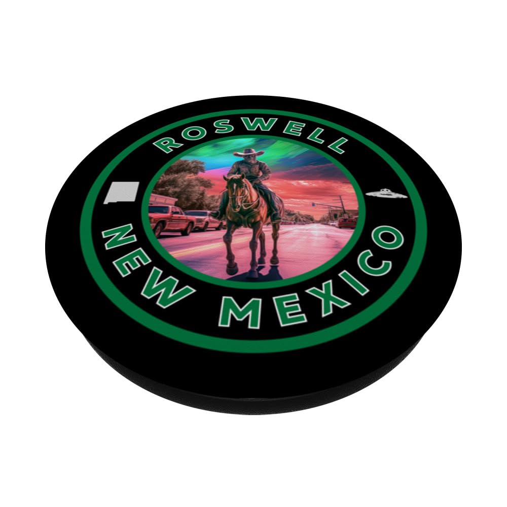 Roswell New Mexico Alien Cowboy PopSockets Swappable PopGrip, Black - Image 2