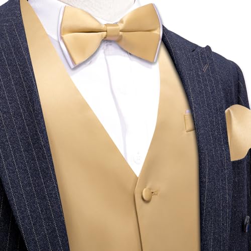 Image of Barry.Wang Mens Suit Vest Bow Tie Set 4PCS Formal V-neck Slim Fit Casual Solid Color Waistcoat Wedding Party Tuxedo