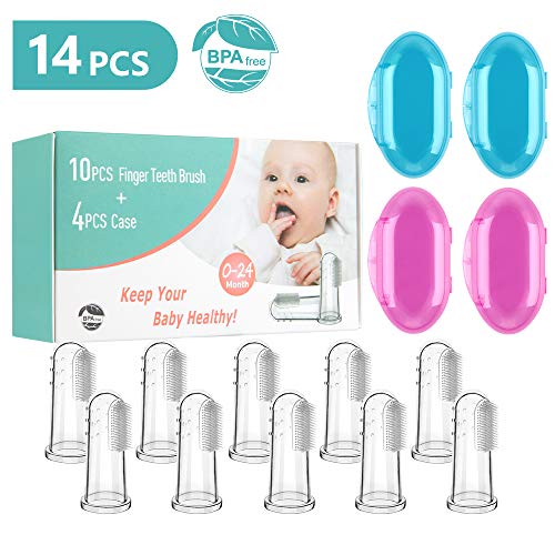 Silicone Baby Finger Toothbrush with Case Set Infant Training Teeth Brush Toddler First Teething Soft Babies Toothbrushes Oral Cleaning Massager 10PCS+4PCS Case