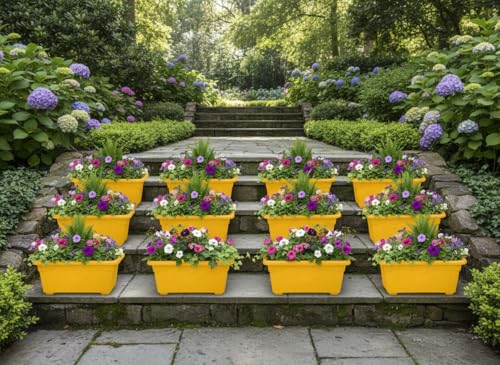 Image of Bianco Rectangular Plastic Pots for Plants, Jupiter Flower Pots for Home, Window Display, Garden (35 x 18.5 x 15 cm) (Yellow) (Pack of 12)