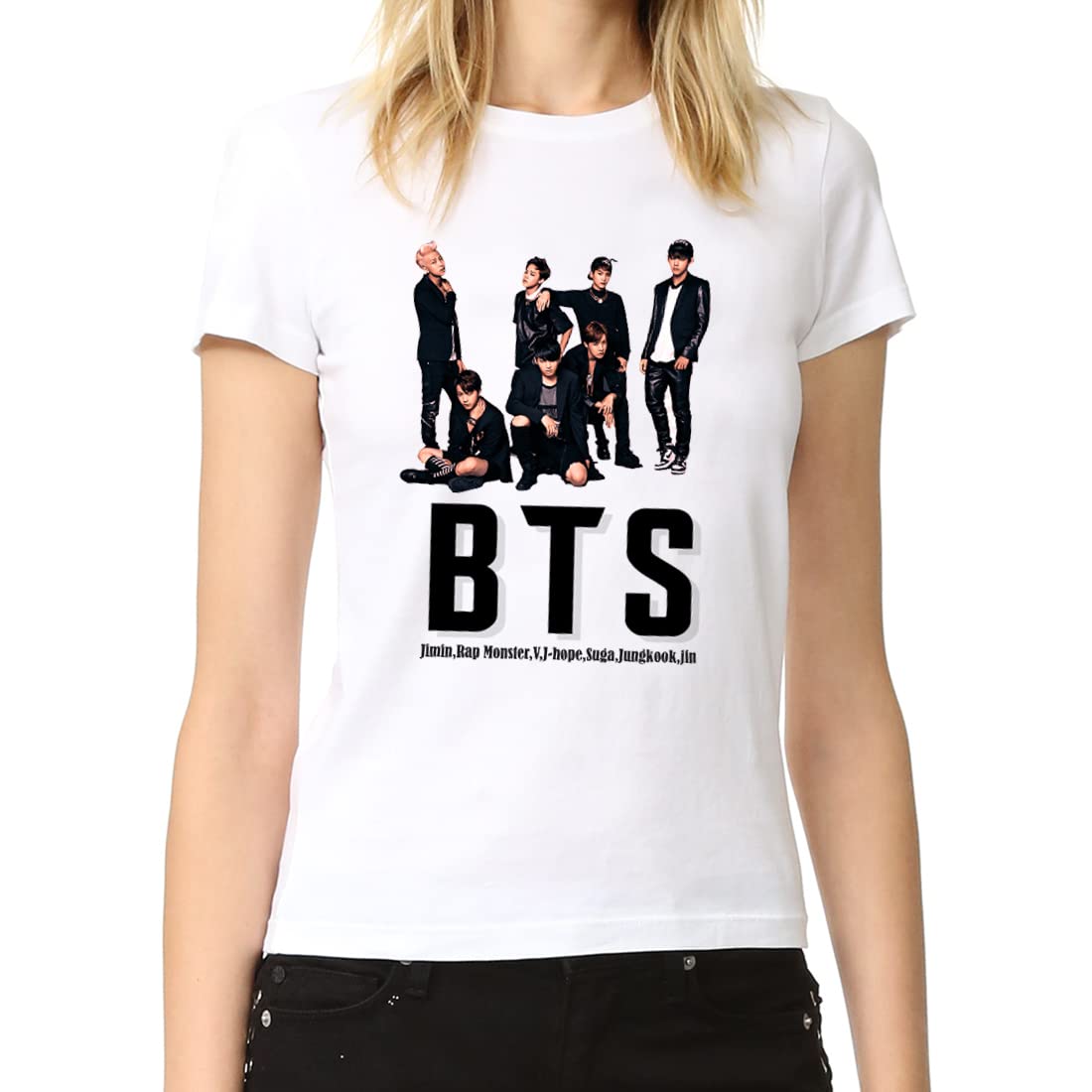 SKYTRENDSBTS Tshirt K-pop Band Printed Regular Round Neck White T-Shirt for Women's-07