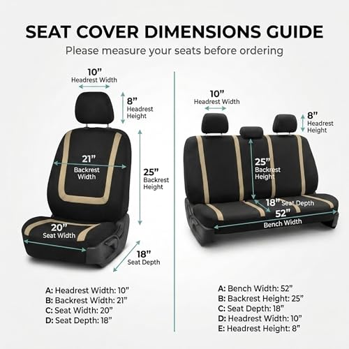 Image of FH Group Car Seat Covers Full Set Cloth - Universal Fit Automotive, Low Back Front, Solid Back, Washable Car Seat Cover for SUV, Sedan and Van Beige
