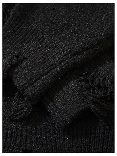 SHENHE Men's Oversized Skull Sweater Gothic Crewneck Long Sleeve Ripped Punk Sweater Pullover3