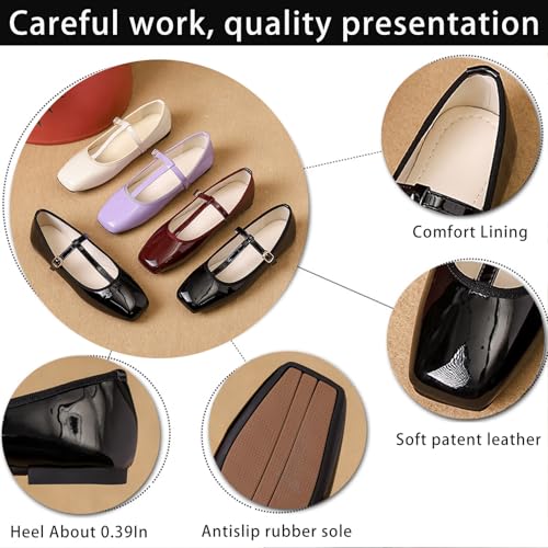 Women's Patent Leather Mary Jane Flats Square Toe Ballet Shoes with T-Strap Design Comfort Light Versatile Dressy-Casual Footwear for Work Parties & Walking3