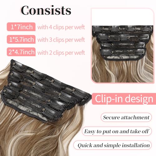 Image of KooKaStyle Wavy Thick Clip in Hair Extensions 20 inch Brown mix Ash Blonde