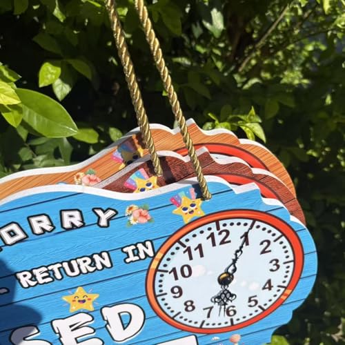 Cartello aperto e chiuso 8Gnituhs con orologio, cartello aziendale reversibile bifacciale, da appendere alla finestra o alla porta 40x25 cm, per "ritorneremo", "cartello temporaneamente chiuso",