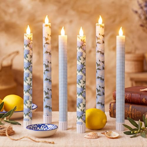 Velas sin llama florales azules que evitan manchas de cera y riesgos de incendio en mesas