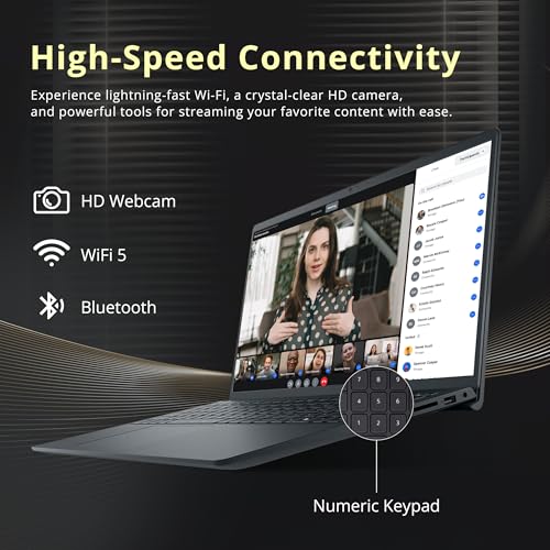 Image of Dell Inspiron 15.6 inch FHD Touchscreen Laptop, Intel Core i7 1255U, 32GB RAM, 2TB PCIe SSD, Intel Iris Xe Graphics, Copilot AI, Numeric Keypad, HD Webcam, Wi-Fi, Windows 11 Pro, Black