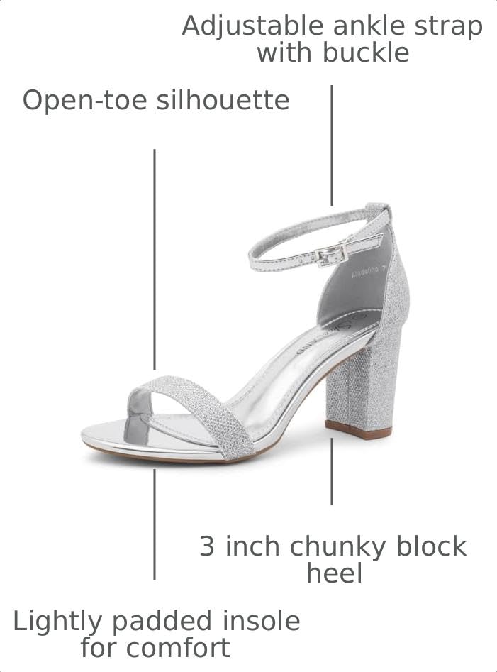 Image of Shoe Land Low Chunky Heels for Women Open Toe Ankle Strap Block Heel Sandals 3 Inch Dressy Heels for Wedding Party Date Night