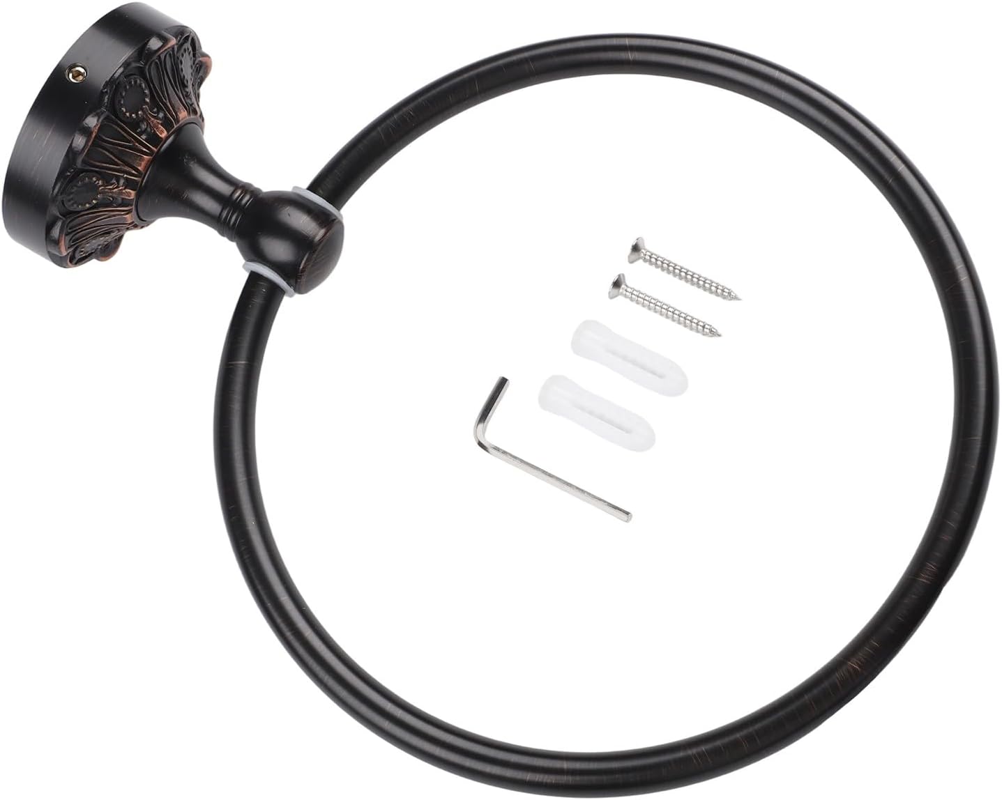 Antique Black Brass Towel Ring, Wall Mounted Bathroom Towel Holder with Screws Included, Vintage Metal Towel Rack for Bathroom, Kitchen, Bedroom and Living Room