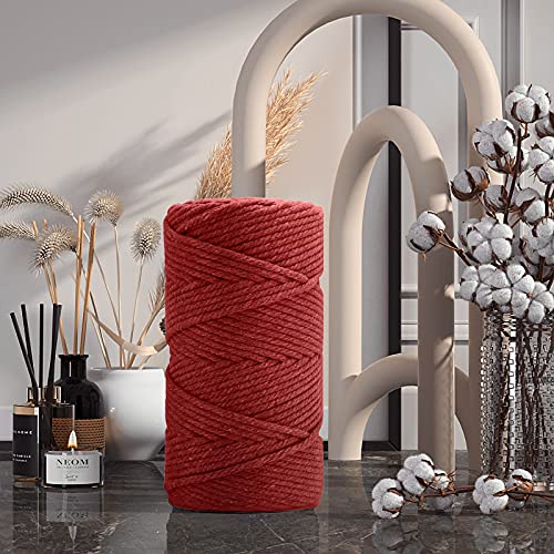 Image of ZUEXT Macrame Cord, Red, 5mm x 109yds Cotton String Macrame Yarn | 100% Natural Handmade, 4 Strands Twisted Cotton Rope, For Wall Hanging Plant Hangers Gift Wrapping Tapestry DIY Crafts, 100m