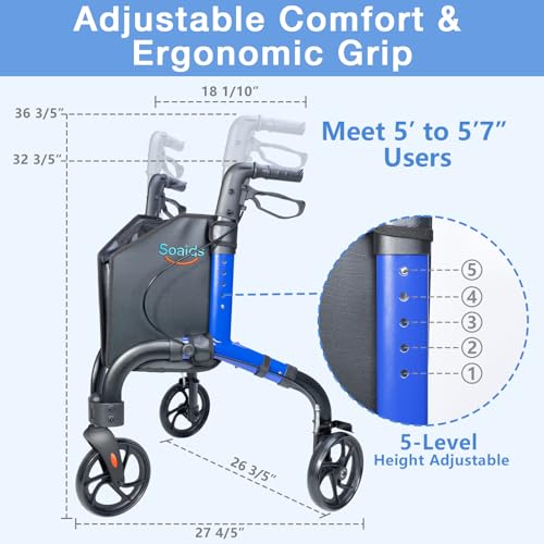 Image of 3 Wheel Walkers for Seniors, Lightweight Foldable Rolling Rollator