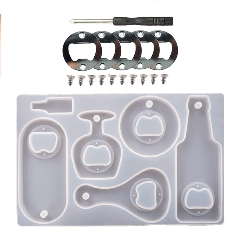 Tiardey Kit di stampi per apribottiglie in resina, spalmatore di birra, apribottiglie, stampo in silicone epossidico per portachiavi fai da te, chiave per birra, apribottiglie, cavatappi per vino