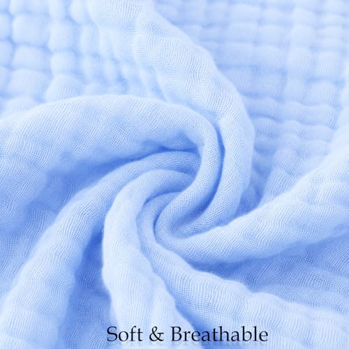 Image of Aablexema Muslin Baby Blanket Set of 2, Light Blue & Navy | 6-Layer, 43 x 43 Inches, Newborn Toddler, Bath Towel Swaddle Wrap, For Boys Girls