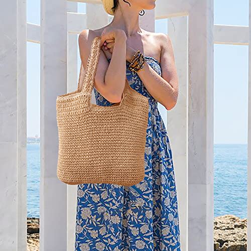 Straw Scallop Woven Tote Handbag product image
