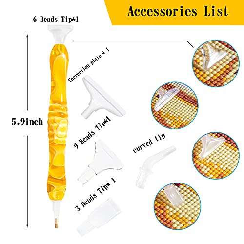 Rovyfota Diamond Painting Pen, Exquisite Diamond Painting Pens, Diamond Painting Accessories For Diamond Paintings Hobby With Wax, Tweezer And Various Tips (Yellow) #TOP2