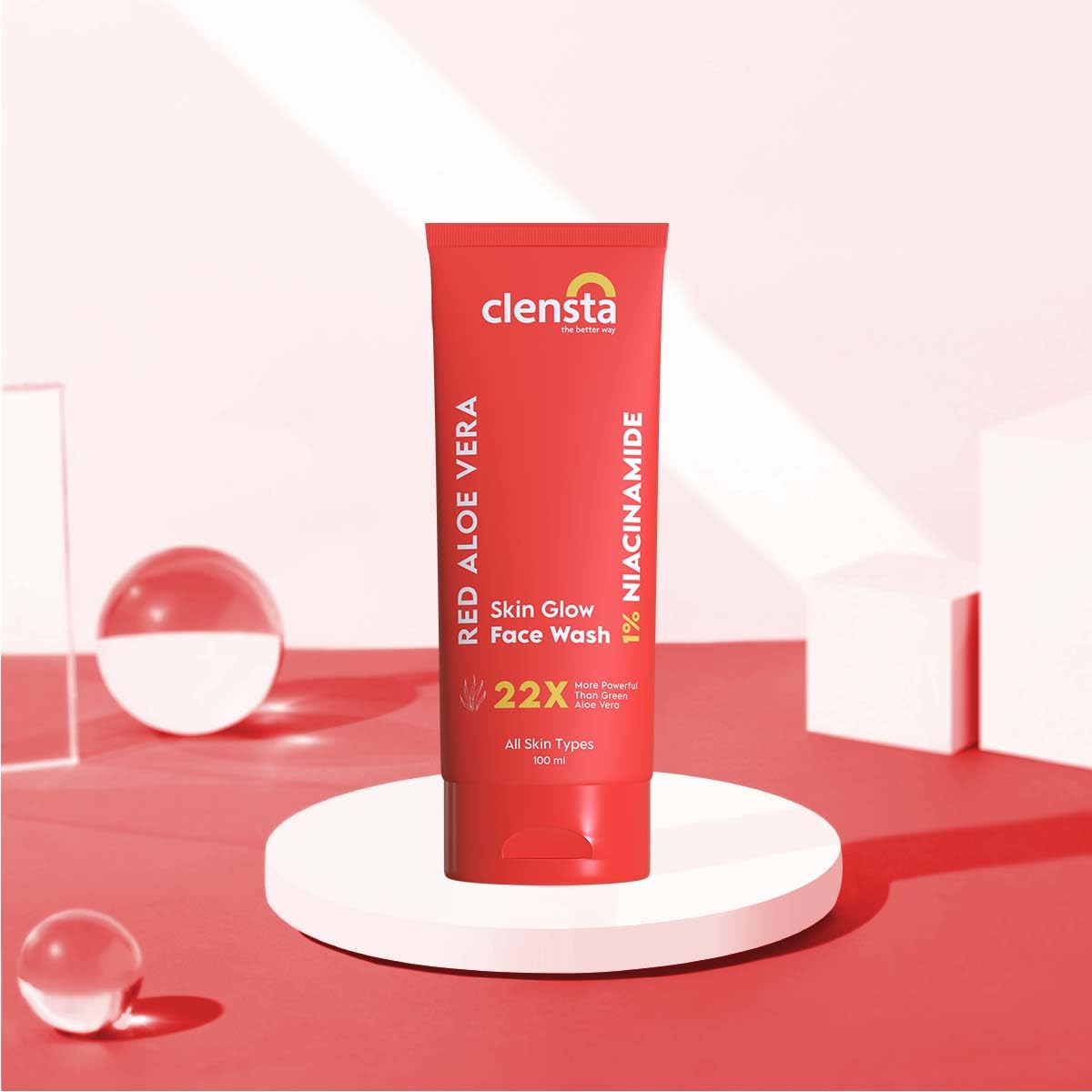Clensta Red Aloe Vera Skin Glow Face Wash With Vitamin C & Niacinamide For Nourishing, Hydrating & Glowing Skin | For All Skin Types For Women & Men 100 ML (Pack of 2) 2