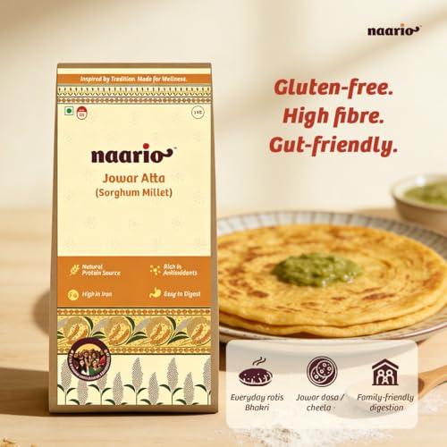 Image of Naario Jowar Atta 1kg Flour | Certified Organic Sorghum Atta Gluten Free | 100% Natural, High in Fiber and Protein, No Preservatives, Ideal for Weight Loss and Healthy Diet - 1 kg
