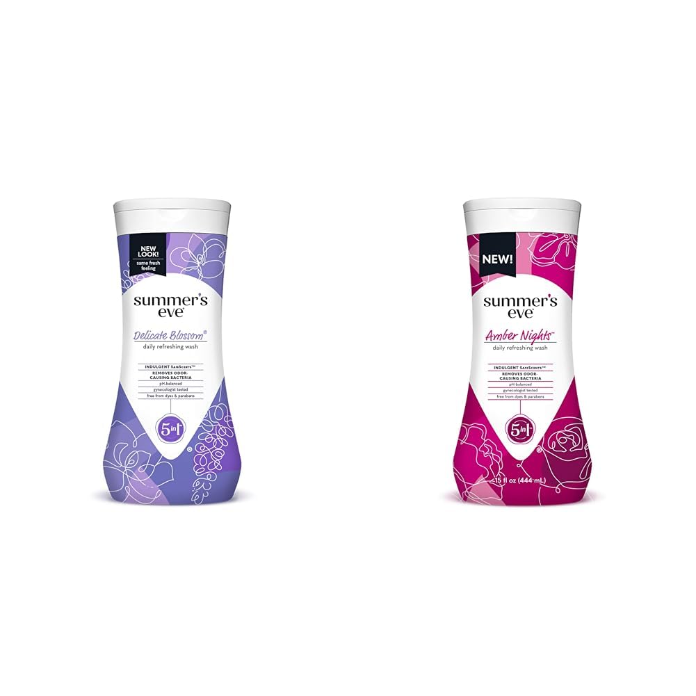 Summer's Eve Delicate Blossom and Amber Nights Daily Refreshing All Over Feminine Body Washes, Remove Odor, pH Balanced, 15 fl oz Each