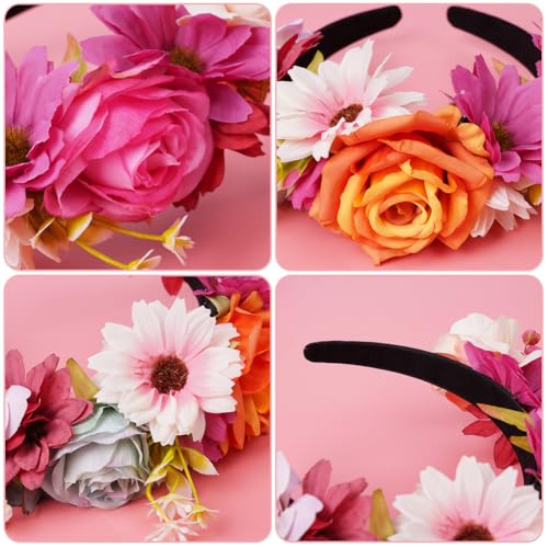 LOPHE Bohemian Wedding Floral Crown Headband with Delicate Artificial Rose Blooms - Image 3