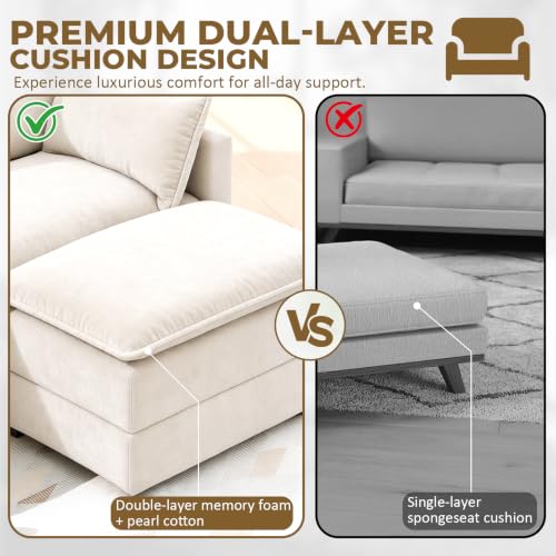 Image of 112 inch U-Shape Modular Sofa with 2 Ottomans, Deep Seat Cloud Convertible Sleeper, 2 Arm Pillows, Comfortable Upholstered Furniture for Living Room Apartment, Beige