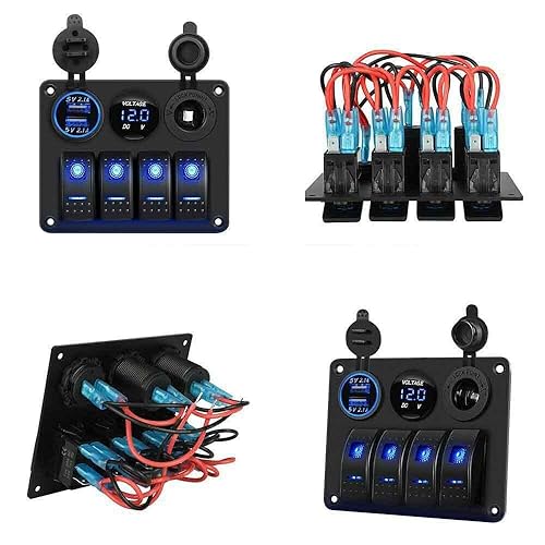 Miniatura 6 de GXMRHWY Interruptor de panel combinado de 4 bandas, montaje estilo barco para caravanas, caravanas, vehículos recreativos, automóviles con