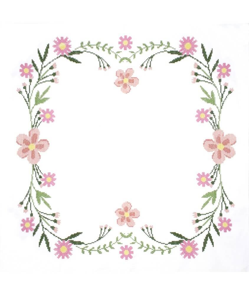 Trimits Cross Stitch Kit - Tablecloth - Includes Printed Fabric, Threads, Needle & Instructions, 80 x 80cm, Daisy Flowers — image 1