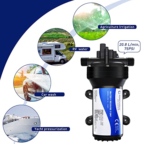 Image of Fresh Water Pump 5.5GPM Pressure Increase Booster Pump 75 PSI Transfer Pump 110V Self Priming on Demand Diaphragm Pump Washdown Pump for Boats Inline Water Pump for Garden Hose