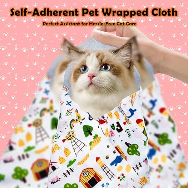 Cat Grooming Wrap Cat Wrap for Cutting Nails, Magic Fabric Cat Wrap for Grooming, Soft Cat Control Mat Cat Grooming Supplies Wrap Cat Grooming Bag Restraint Wrap for Nail Clipping (L (21.7*21.7in))-4lk94OAY