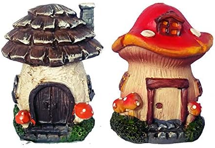 Mini Fairy Garden House Gnome Cottage Outdoor Statue - Set of Two (Pinecone - Mushroom)