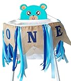 Jefferson 1st Birthday ONE High Chair Banner for Boys Girls First Birthday Decorations Burlap Birthday Banner (Blue)