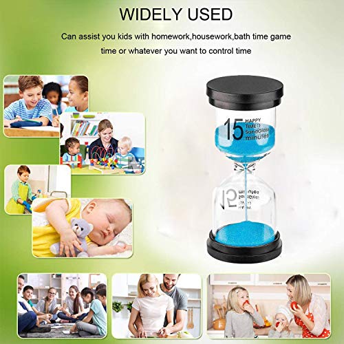 15 Minute Sand Hourglass Timer: Plastic Sand Clock 15 Minutes, Large Blue Sand Watch 15 Min, Hour Glass Colorful Sandglass Timer For Kids, Games, Classroom, Kitchen, Decoration #TOP4