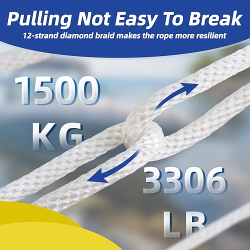 SDLTHR Nylon Rope 3/8inch 100ft Solid Braid Multi-Purpose Ropes for Outdoor & Indoor Heavy Duty for Camping, Boat, Garden, Clothesline, Marine, Soft & Flexible, High Tensile Strength, White
