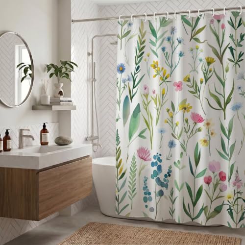 Rideau de douche 180x220cm fleurs sauvages en polyester imperméable