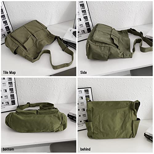 Image of LassZone Canvas Messenger Bag Large Crossbody Bag Hobo Shoulder Handbags Multi Pocket Denim Tote Bag for Women or Men